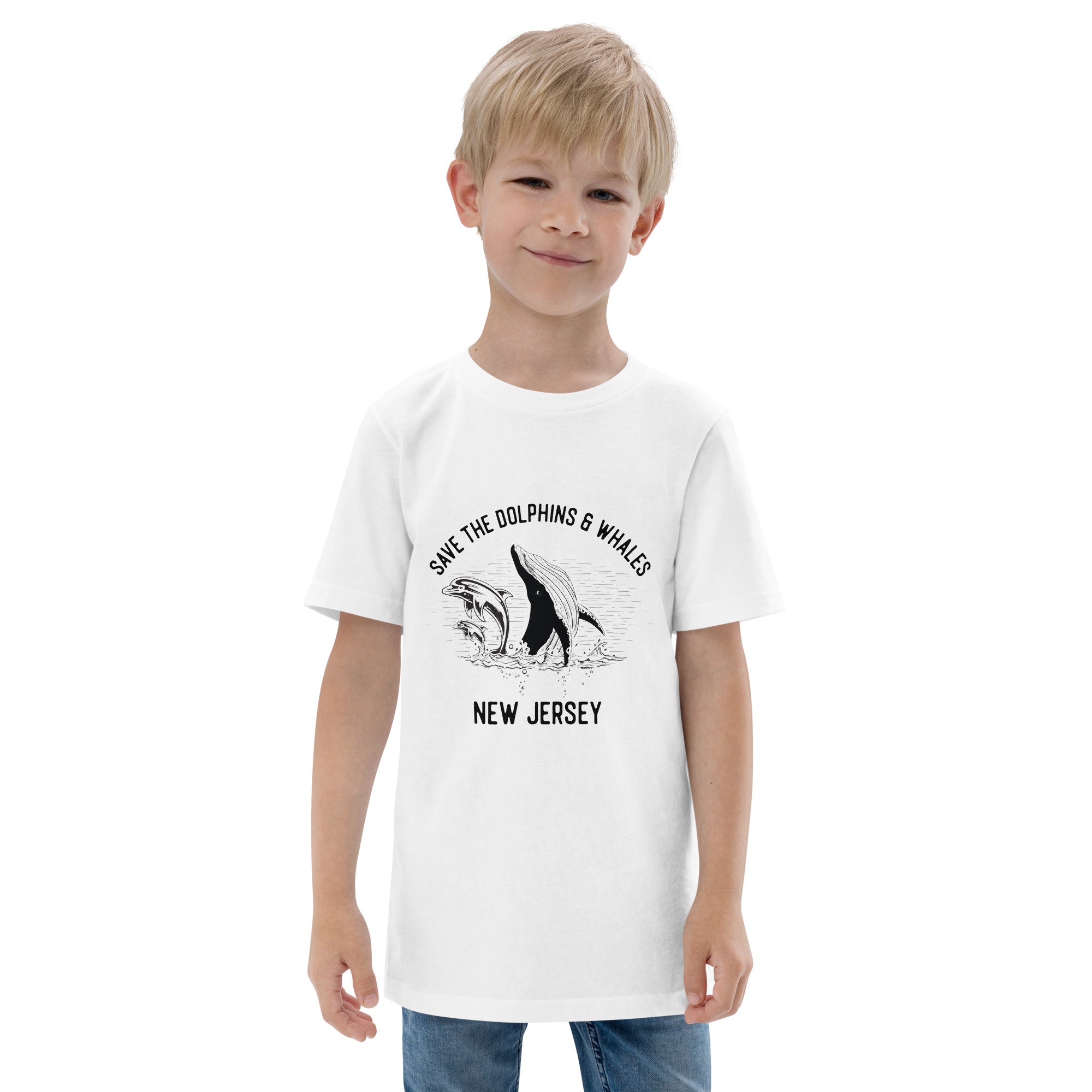 Save The Dolphins and Whales, NJ Youth Jersey T-Shirt White / Xs