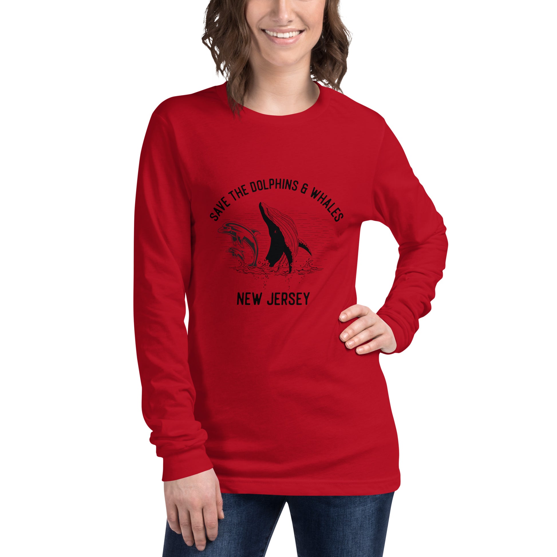 Womens Long Sleeve Tee – Save the Dolphins and Whales, NJ